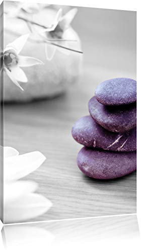 Pixxprint Lotusblüte auf Zen Stein B&W, Größe: 80x60cm, Leinwandbild, fertig gespannt, Wandbild, Dekoration, Kunstdruck, kein Poster