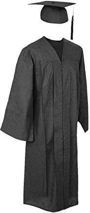 Robe Academicus Komplett-Set: akademischer Talar aus Baumwollmischware + Doktorhut mit Quaste und Jahrgangszahl; Farbe: schwarz; Gr. L/XL