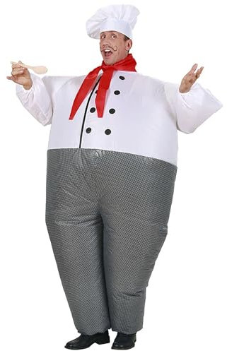 W WIDMANN MILANO Party Fashion - Aufblasbares Kostüm Koch, mit integriertem Gebläse, Halstuch, Hut, Karneval, Mottoparty