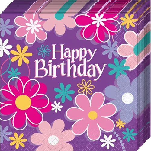 Birthday Blossoms Multicolor Paper Luncheon Napkins (16cm) Pack of 16 - Vibrant Floral Celebration Napkins