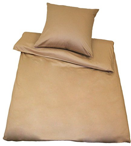 Kinzler B-10002/02 hochwertige Baumwoll-Satin Bettwäsche Uni, modern, 80x80 + 155x220 cm, beige