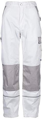 TMG® Weiße Lange Arbeitshose für Herren, mit Kniepolstertaschen, viel Stauraum, Männer Malerhose, 60