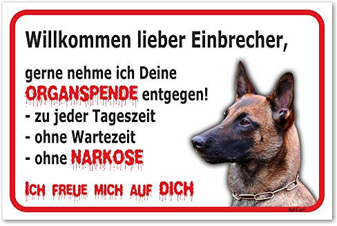 AdriLeo Schild - Vorsicht Malinois - Willkommen lieber Einbrecher - (15x20cm) / Achtung Hund Wachhund robust langlebig UV-beständig wetterfestes Warnschild
