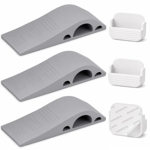 Wundermax Rubber Door Stoppers for Bottom of Door Stop - Pack of 3 Rubber Wedge for Carpet, Hardwood, Concrete, and Tile - Home Improvement Accessories - Gray