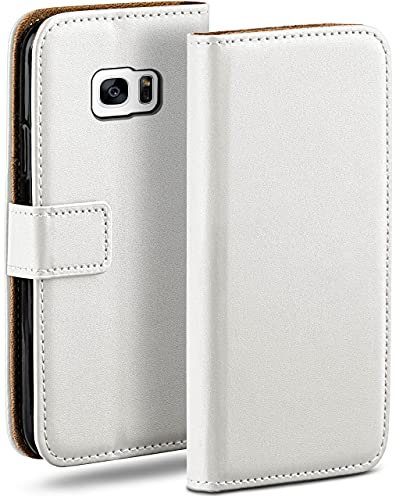 moex Book Case für Samsung Galaxy S7 Edge Handyhülle mit Kartenfach, Hülle klappbar 360 Grad Schutzhülle, Klapphülle Flip Case Cover, PU Leder Handytasche Lederhülle, Weiß