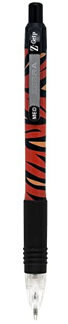 Zebra Pen Z-Grip Animal Retractable Ballpoint Pen, Medium Point, 1.0mm, Black Ink, Tiger Print Barrel, 1-Pack