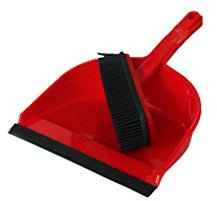 Besen - Schrubber - Bürsten 2-teilig - Handfeger mit Gummiborsten und Schaufel - Reinigungsset - Modern - Rot - Metall, Kunststoff