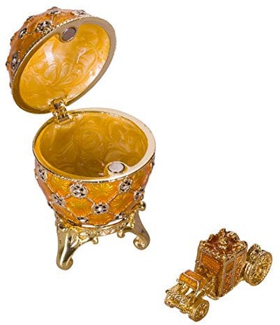 danila-souvenirs Fabergé-Stil Krönungs Ei Schmuckkästchen mit Kutsche 6,5 cm gelb
