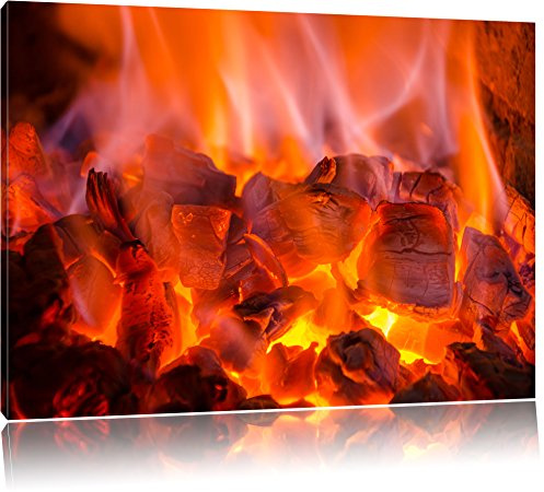 Pixxprint Holzkohle Feuer, Größe: 60x40cm, Leinwandbild, fertig gespannt, Wandbild, Dekoration, Kunstdruck, kein Poster