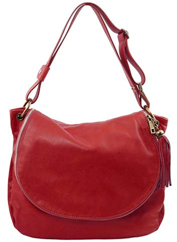Tuscany Leather TLBag Umhängetasche aus weichem Leder mit Quasten Rot