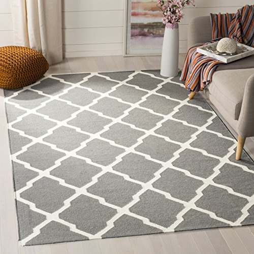 SAFAVIEH Dhurries Collection Accent Rug - 4' x 6', Grey & Ivory, Handmade Flat Weave Wool, Ideal for High Traffic Areas in Entryway, Living Room, Bedroom (DHU634B)