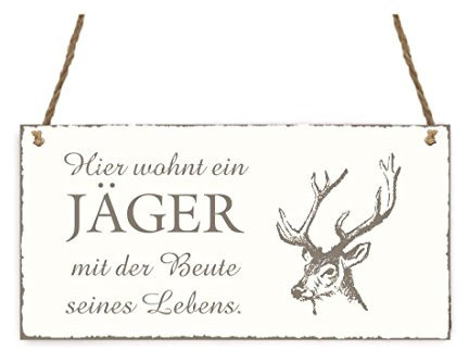 TÜRSCHILD Hier wohnt ein JÄGER Hirsch Vintage Dekoschild Holzschild