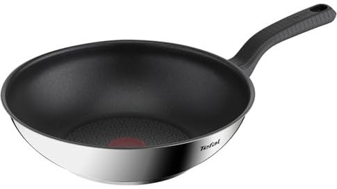 Tefal Comfort Max 28cm Stainless Steel Wok, Durable Non-Stick Pan with Thermo-Spot Heat Indicator, Induction Compatible Base, Comfortable Grip Handle, Dishwasher, G7261944