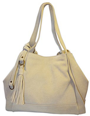 Posh Gear Damen Handtasche Borsalinda aus 100% Wildleder Made in Italy 30x25x25 (B x H x T) beige