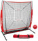 PowerNet 12,7 x 12,7 cm Übungsnetz + Schlagzone + gewichtetes Trainingsball-Set | Baseball-Softball-Trainingshilfe | kompakt, leicht, ultra-tragbar, Schlag-Pitching (rot)