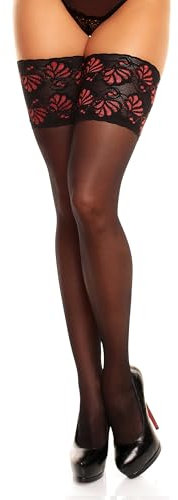 GLAMORY Deluxe 20 halterlose Strümpfe-schwarz-rot/schwarz-44-46