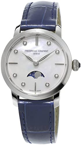 Frédérique Constant Damen Quarz Analog Armbanduhr Slimline Moonphase Swiss Made