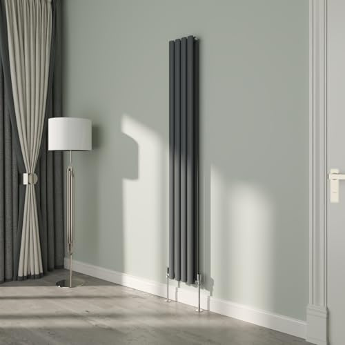 NRG 1800x236mm Oval Column Radiator Double Panel Anthracite | Oval Tube Design, Radiator Wall Mounted, Central Heating Rads, High Heat Output, Modern Radiator, for Living Room, Bedroom