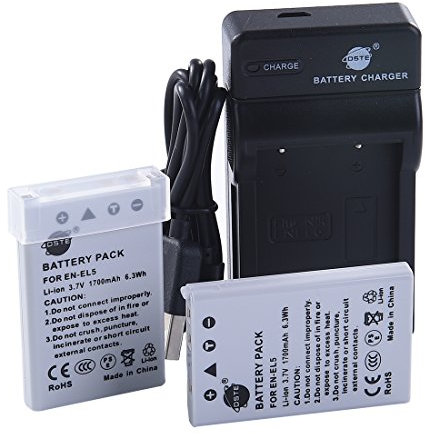 DSTE EN-EL5 Li-Ionen Batterie (2-Pack) und Micro USB Ladegerät Anzug Kompatibel für Nikon Coolpix P510 P520 P530 P5100 P6000 S10 P3 P4 P80 P90 P100 P500