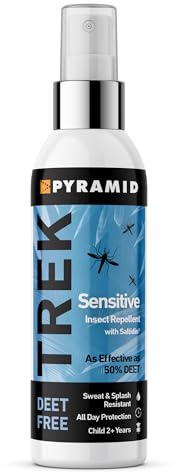 Pyramid Trek Insect Repellent Spray for Sensitive Skin - 100ml DEET Free Mosquito Repellent with Saltidin - Non-Greasy, Sweat & Splash Resistant - Up to 12hrs Protection & Suitable for Kids 2+ Years