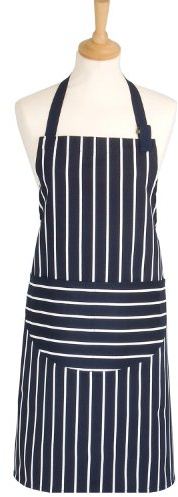 Classic Butcher's Stripe 100 Percent Cotton Standard Length Adult Apron, Navy Blue