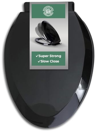 Renovators Supply Manufacturing WC-Sitz aus Kunststoff, mit Absenkautomatik, länglich, langsam schließend, mit verstellbarem Befestigungsmaterial, Schwarz