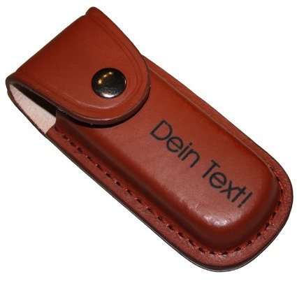 Smart Taschenmesser mit Lederetui - Graviert mit Deinem eigenen Text/Wunschtext (Etui graviert)