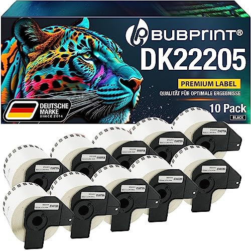 Bubprint 10 Etiketten kompatibel als Ersatz für Brother DK-22205 für P-Touch QL-1110NWB QL800 QL700 QL570 QL-820NWB QL-810W QL710 QL600 QL500 QL1100 QL710W QL720NW QL560 QL1050 QL1060 QL550