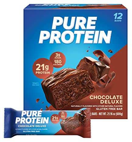 Pure Protein Chocolate Deluxe Protein Bars, 21g Protein, Gluten Free, 12 Ct