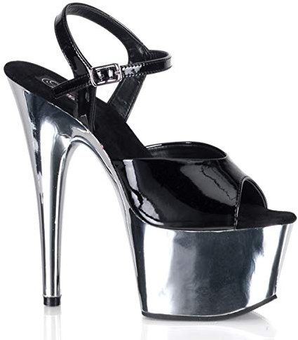 Pleaser ADORE-709, Damen Plateau Sandalen, Silber (Silber (Blk Pat/Slv Chrome)), 39 EU (6 Damen UK)