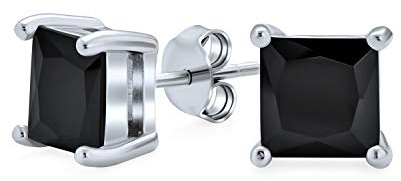 Kleine Quadratische Zirkonia Prinzessschliff Schwarze CZ Ohrstecker Für Männer Und Frauen .925 Sterlingsilber