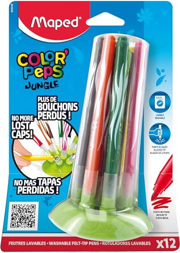 Maped M845445 - Filzstifte Color Peps Jungle Innovation, 12 Stück auf Stiftehalter