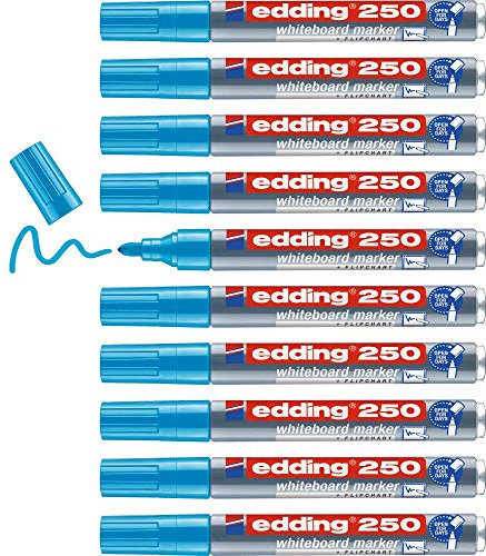 edding 250 Whiteboardmarker - hell-blau - 10 Whiteboard Stifte - Rundspitze 1,5-3 mm - Boardmarker abwischbar - für Whiteboard, Flipchart, Magnettafel, Pinnwand, Memoboard - Sketchnotes
