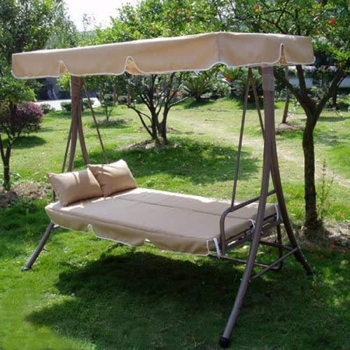 Hollywoodschaukel Gartenschaukel Moderne Gartenliege Outdoor Schaukelbank mit Liegefunktion 200x135x170cm JL10B Beige