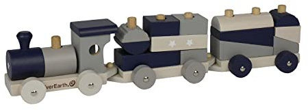 EverEarth Kinder Holz Eisenbahn mit Stapelspiel und Holzbausteinen - Zugspielzeug mit Formensortierspiel aus nachhaltiger Forstwirtschaft und bemalt mit unbedenklichen Wasserfarben - Holzzug EE33789