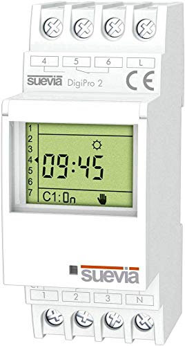 Suevia Zeitschaltuhr für Hutschiene DigiPro 2 2 Wechsler 16 A 250 V/AC Tagesprogramm, Wochenprogramm, Ferienprogramm, I