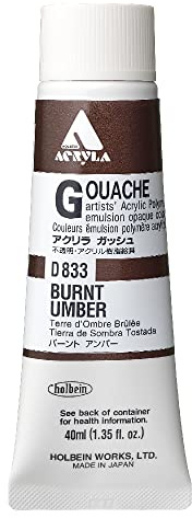 Holbein Acrylic Gouache Artists Acrylic Polymer Emulsion, 40ml Burnt Umber (D8333A)