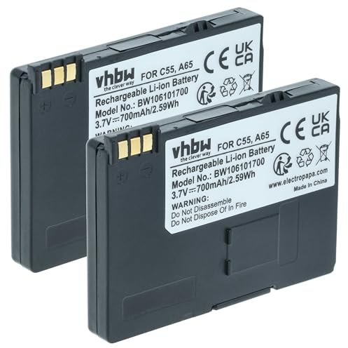 vhbw 2X Akku kompatibel mit Siemens A57 | A58, A60, A62, C55, A51, C57, A52, A55, A65, A70, A75 schnurlos Festnetz Telefon (700 mAh, 3,7 V, Li-Ion)