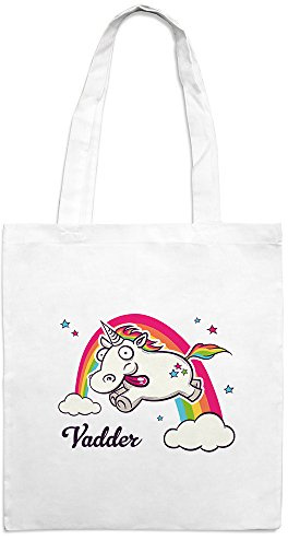 Jutebeutel mit Namen Vadder - Motiv Verrücktes Einhorn - Farbe weiß - Stoffbeutel, Jutesack, Hipster, Beutel