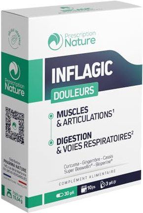 Prescription Nature - INFLAGIC - Complément Alimentaire pour les Douleurs Musculaires et Articulaires - Fabrication Française - 30 Gélules