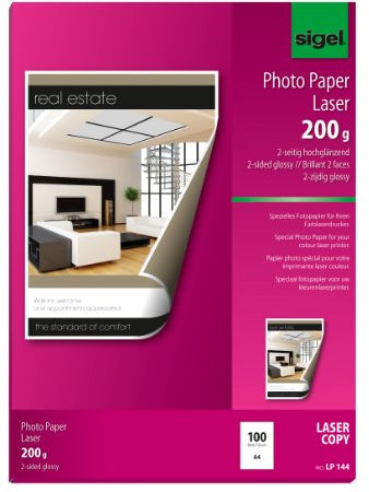 SIGEL LP144 Fotopapier für Laser / Kopierer, A4, 100 Blatt, 2seitig glossy, hochweiß, beidseitig bedruckbar, 200 g
