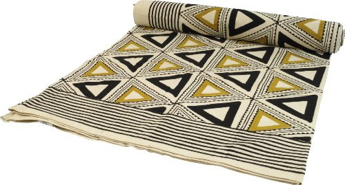 GURU SHOP Blockdruck Tagesdecke, Bett & Sofaüberwurf, Handgearbeiteter Wandbehang, Wandtuch - Design 10, Elfenbein, Baumwolle, Größe: Single 150x200 cm, Tagesdecken mit Blockdruck