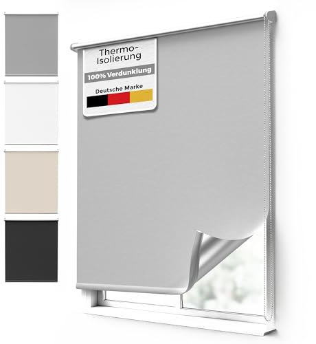Rapid Teck Klemm Verdunklungsrollo ohne Bohren – 110cm x 150cm Grau/Thermo Rollos für Fenster ohne Bohren - Fensterrollo innen ohne Bohren - Thermorollo ohne Bohren inkl. Zubehör