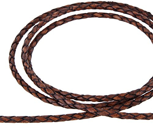 Auroris - Lederband geflochten - Durchmesser/Farbe/Länge wählbar - Variante: Ø 3mm / antik-braun / 1m