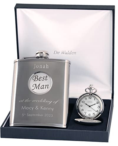 Best Man - Pewter Best Man Feature Pocket Watch & Hip Flask Gift Set