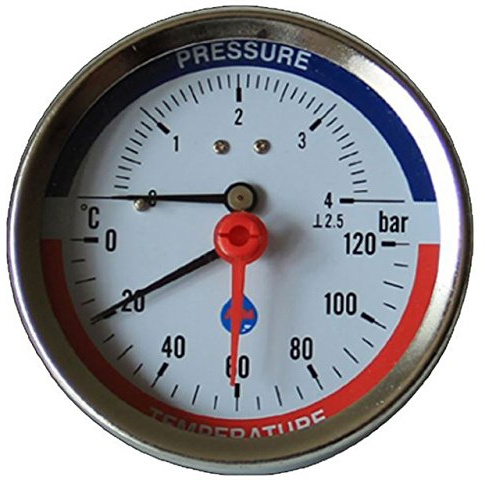 80mm 10 BAR Rear Entry 120C Temperature Pressure Gauge 1/2 BSP Thermomanometer