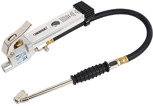 Draper Air line Tyre Inflator with Pressure Gauge | Twin Open Ended Connector | Cordless Car Tyre Inflator Air Pump | 36632, Blue