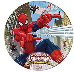 Procos 85151 – Platos Papel Ultimate Spider Man Web Warriors, Ø23 cm, 8 piezas, rojo/azul/azul