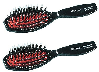Comair Pneumatikbürste klein 2 x schwarz mit Wildschweinborsten und Nylonstiften