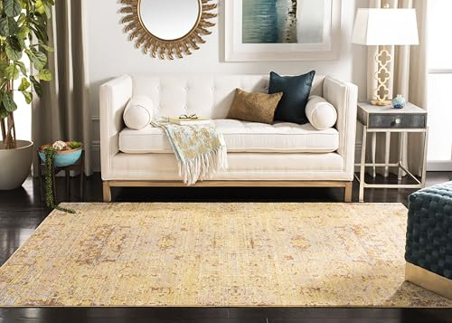 SAFAVIEH Distressed Teppich für Wohnzimmer, Esszimmer, Schlafzimmer - Mystique Collection, Kurzer Flor, Gold und Multi, 152 X 244 cm